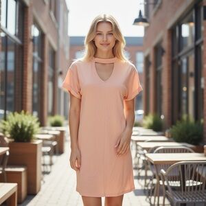 Peach Choker V Neck Short Sleeve Dress
New